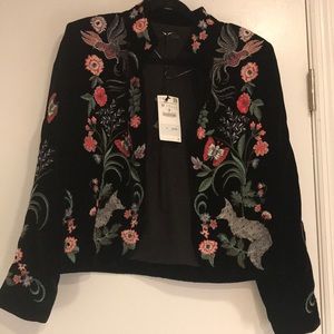 NWT Zara velvet open blazer with embroidery sz M